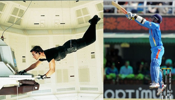 Cruise and Sehwag: Two of a kind; both have accomplished pretty astonishing feats. Caution: These stunts are performed by professionals. Please do not try this at home. Image sources: 4 & 5.